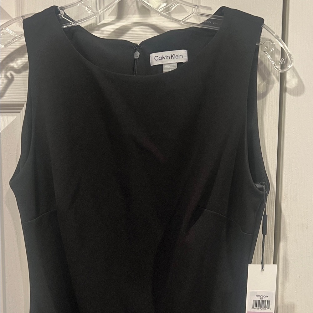 NWT-Calvin Klein Black Ruched Midi Dress - Picture 7 of 11